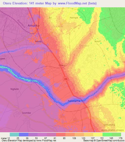 Oteru,Nigeria Elevation Map