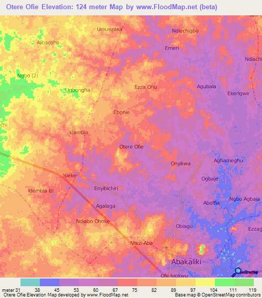 Otere Ofie,Nigeria Elevation Map