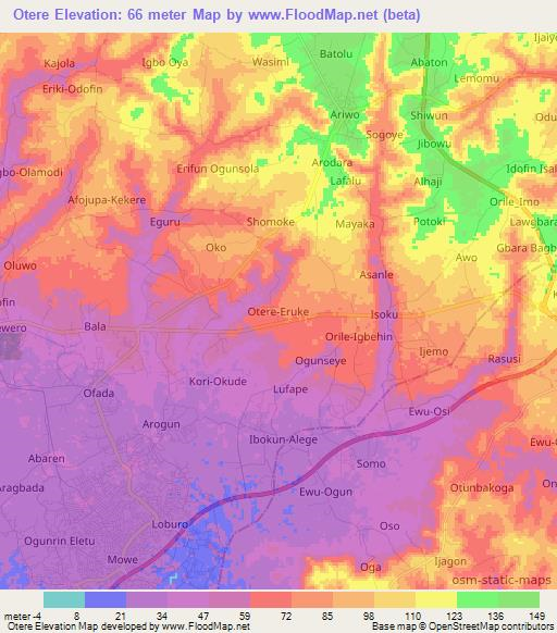 Otere,Nigeria Elevation Map