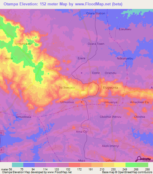 Otampa,Nigeria Elevation Map