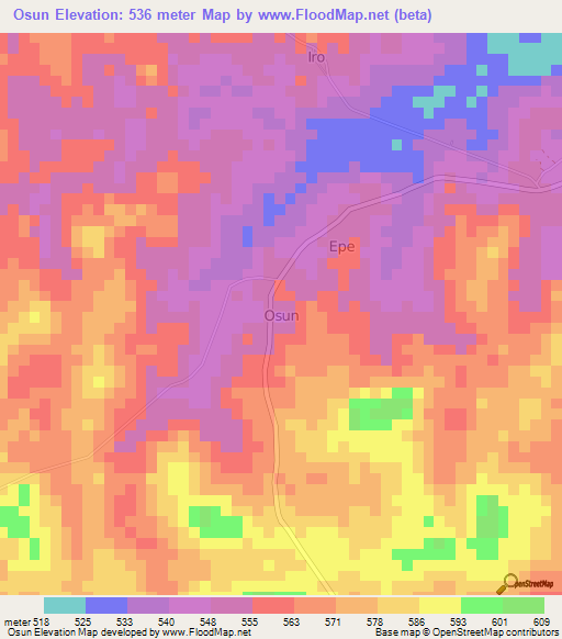 Osun,Nigeria Elevation Map