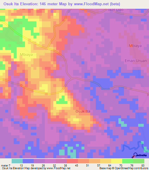 Osuk Ita,Nigeria Elevation Map