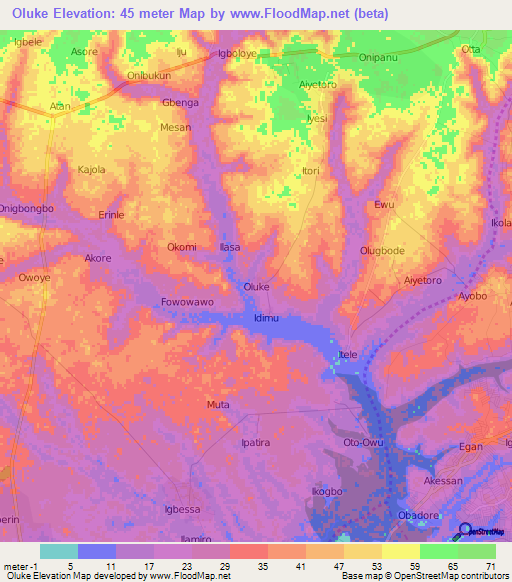 Oluke,Nigeria Elevation Map