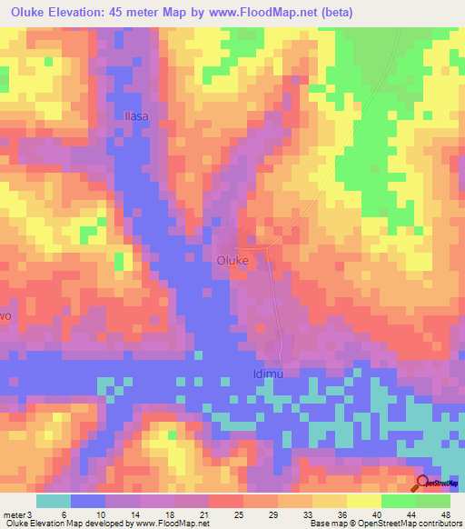 Oluke,Nigeria Elevation Map