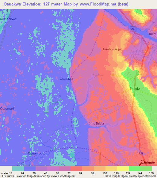 Osuakwa,Nigeria Elevation Map