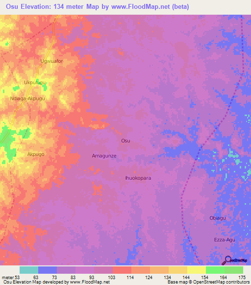 Osu,Nigeria Elevation Map