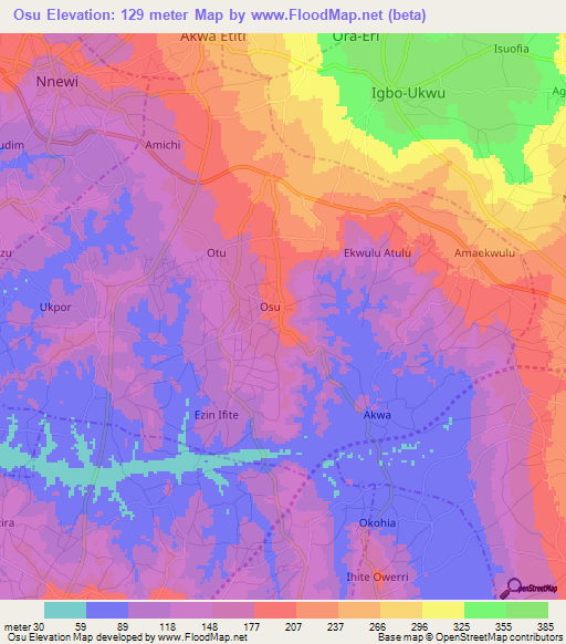 Osu,Nigeria Elevation Map