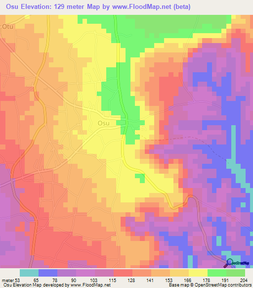 Osu,Nigeria Elevation Map