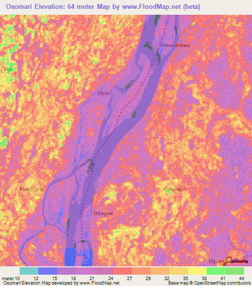 Osomari,Nigeria Elevation Map