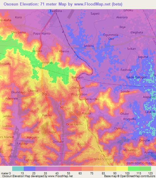 Ososun,Nigeria Elevation Map