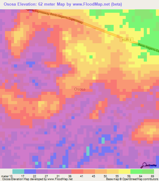 Ososa,Nigeria Elevation Map