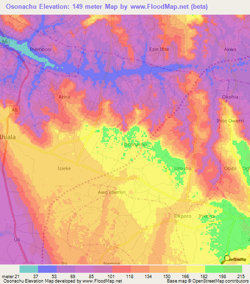 Osonachu,Nigeria Elevation Map