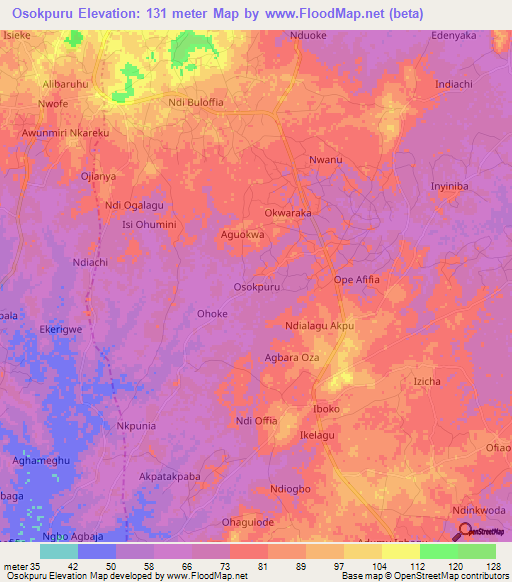 Osokpuru,Nigeria Elevation Map
