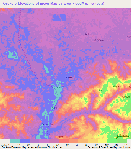 Osokoro,Nigeria Elevation Map