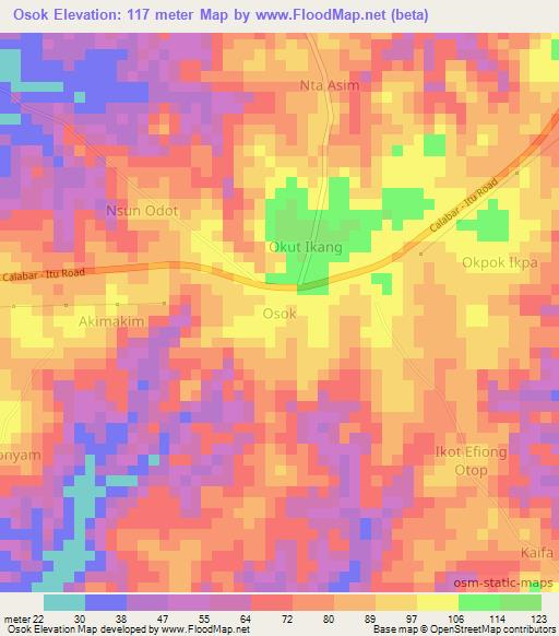 Osok,Nigeria Elevation Map