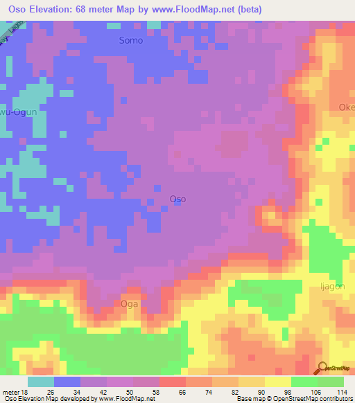 Oso,Nigeria Elevation Map