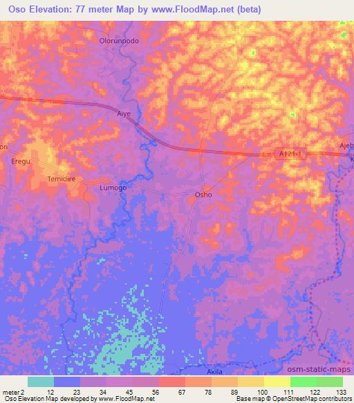 Oso,Nigeria Elevation Map