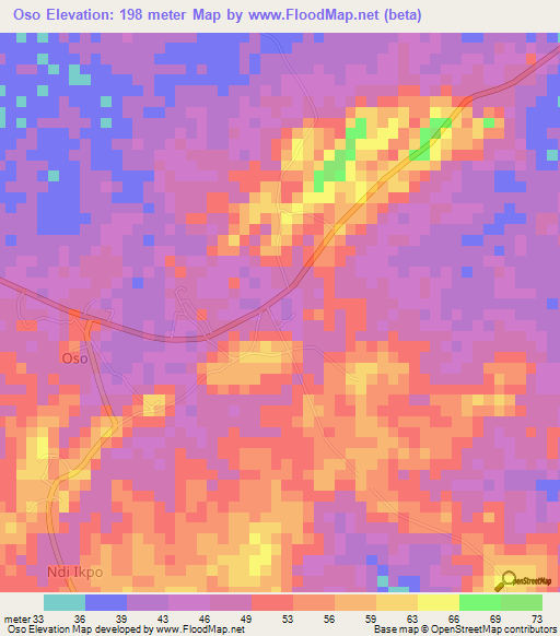 Oso,Nigeria Elevation Map