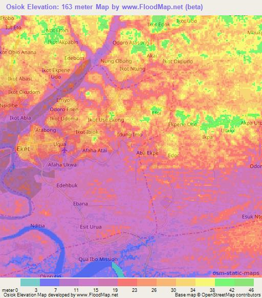 Osiok,Nigeria Elevation Map