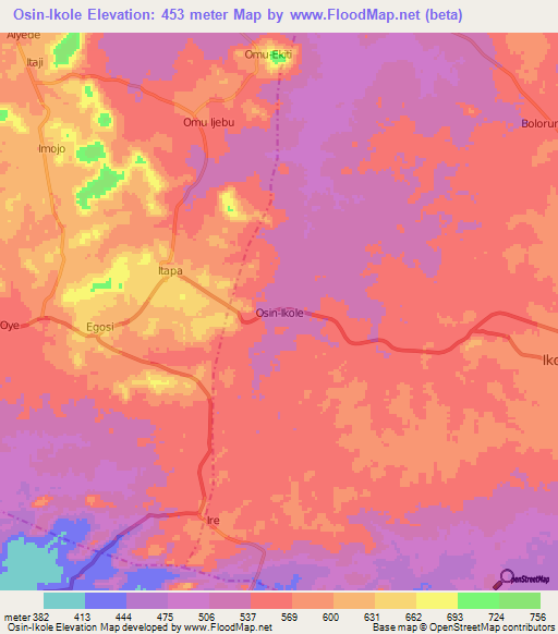 Osin-Ikole,Nigeria Elevation Map