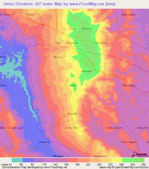 Osina,Nigeria Elevation Map