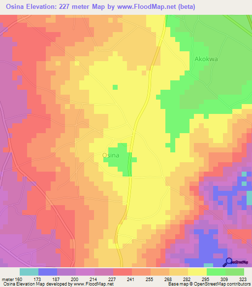 Osina,Nigeria Elevation Map