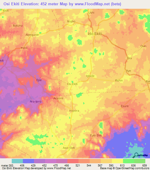 Osi Ekiti,Nigeria Elevation Map