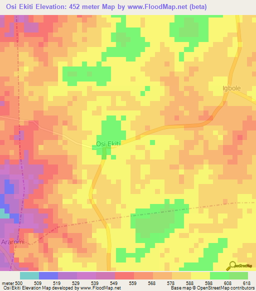 Osi Ekiti,Nigeria Elevation Map