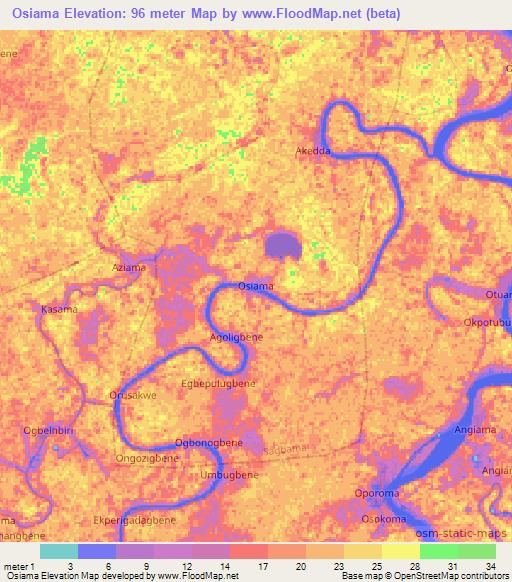 Osiama,Nigeria Elevation Map