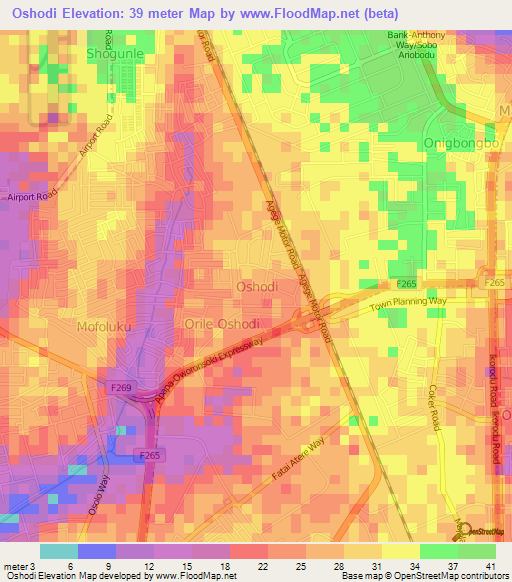 Oshodi,Nigeria Elevation Map