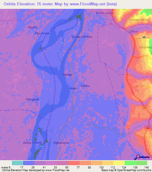 Oshita,Nigeria Elevation Map