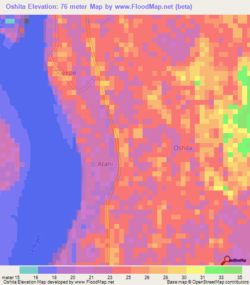 Oshita,Nigeria Elevation Map