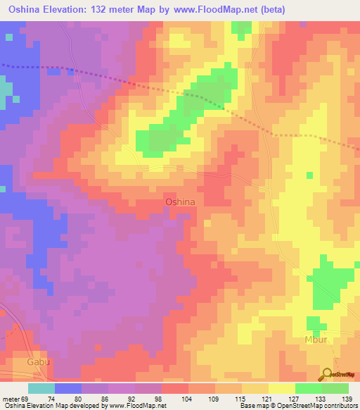 Oshina,Nigeria Elevation Map