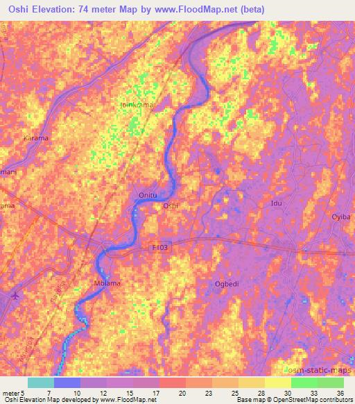 Oshi,Nigeria Elevation Map