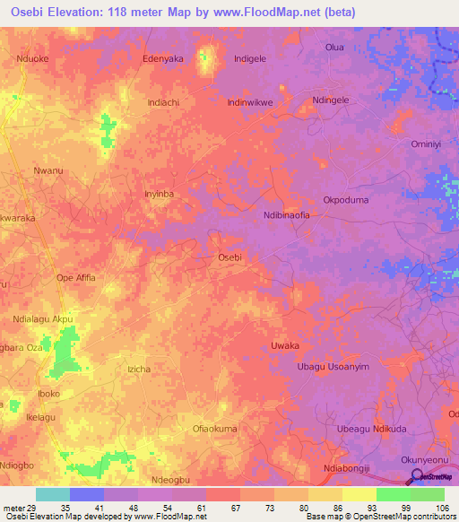 Osebi,Nigeria Elevation Map