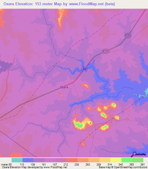 Osara,Nigeria Elevation Map