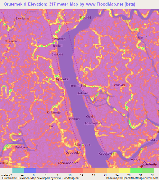 Orutemekiri,Nigeria Elevation Map