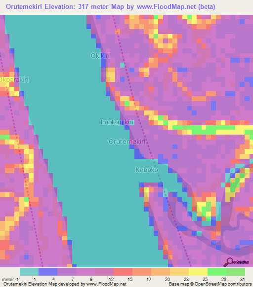 Orutemekiri,Nigeria Elevation Map