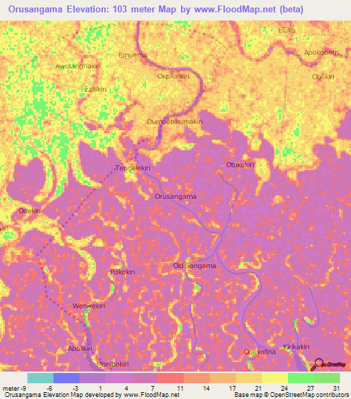 Orusangama,Nigeria Elevation Map