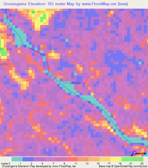 Orusangama,Nigeria Elevation Map