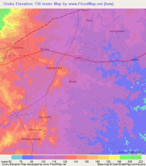 Oruku,Nigeria Elevation Map