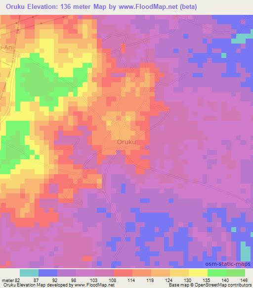 Oruku,Nigeria Elevation Map