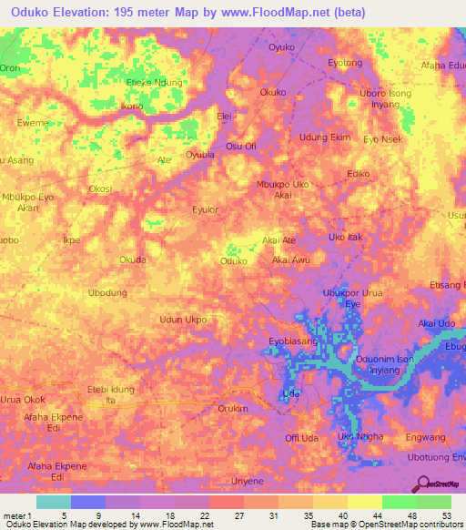 Oduko,Nigeria Elevation Map