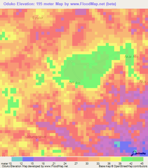 Oduko,Nigeria Elevation Map