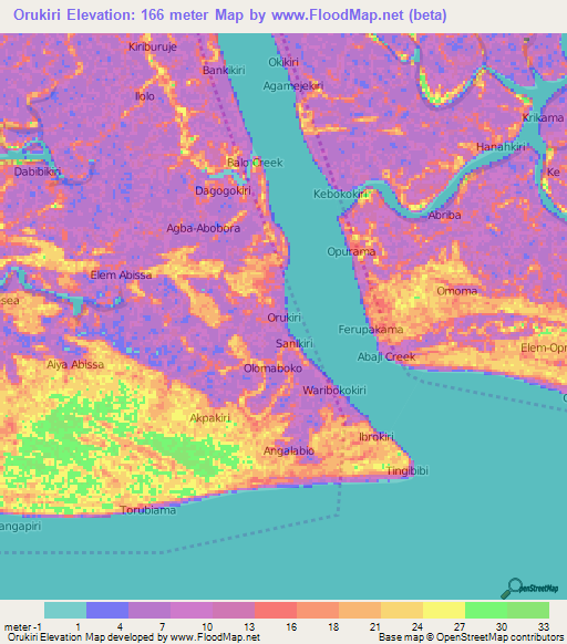 Orukiri,Nigeria Elevation Map