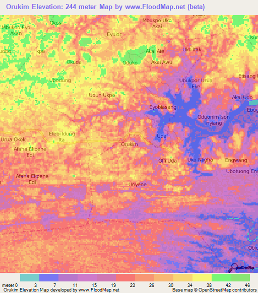 Orukim,Nigeria Elevation Map