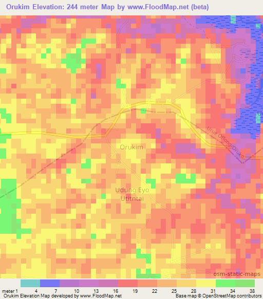 Orukim,Nigeria Elevation Map