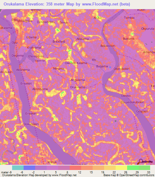 Orukalama,Nigeria Elevation Map