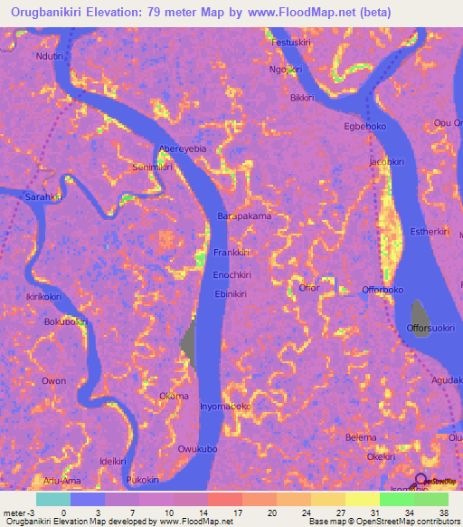 Orugbanikiri,Nigeria Elevation Map