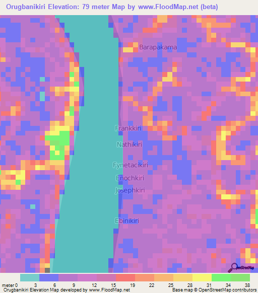 Orugbanikiri,Nigeria Elevation Map